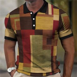Fashion Men'S Polo Shirts 3d Splicing Plaid Printing Art Men - 3color, S