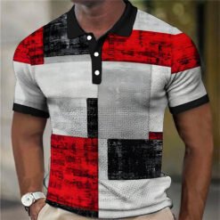 Fashion Men'S Polo Shirts 3d Splicing Plaid Printing Art Men - 4color, S