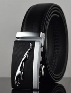 Men Automatic Buckle Leather Belts - Black, Leopard