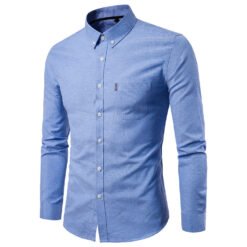 Men S Shirts Korean Men Slim Long Sleeve Dress Shirt - Blue, 3XL