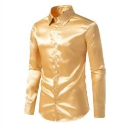 Mens Black Satin Dress Shirts - Yellow, M