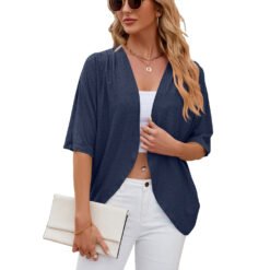 Half Sleeves Cardigan Knitted Cardigan Coat Office Cardigan - Navy Blue, XXL
