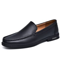 Cowhide Loafers Men's British Business Dress Slip-on Hollowed-out Breathable Leather Shoes - Black, 37