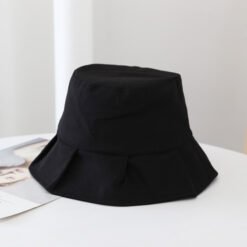 Women Sun Hats Female Summer Solid Bucket Hat Lady Pure Color Panama Cotton Outdoor Fisherman Hat - Black