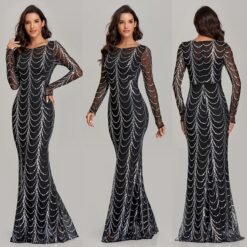 Sequins Women Maxi Dresses Long Sleeve Female Party Dresses - Figure1, M