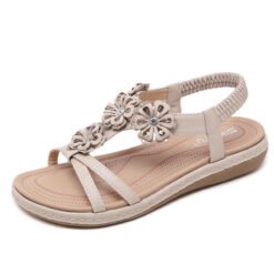 Sandals seaside rhinestone flower flats - Apricot, 40