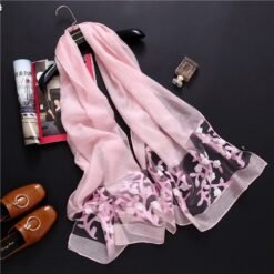new brand women scarf fashion hollow Embroidery silk scarves lady shawls and wraps spring summer sunscreen beach stoles - Pink