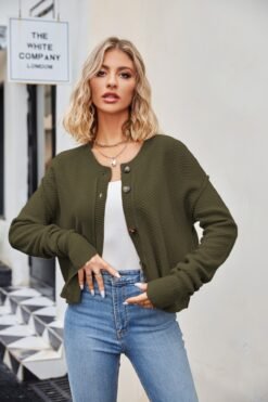 Knitted Cardigans Tops For Women Autumn And Winter Single Button Commuter Knitted Cardigan Jacket - Green, XL