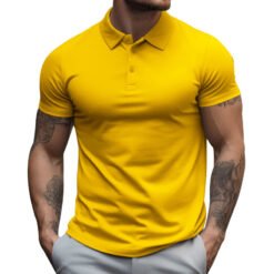 Men's Oversized Collar Solid Color T-shirt - Yellow, XL