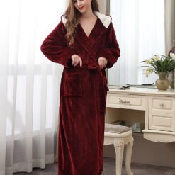Plus Fat Coral Velvet Bathrobe Pajamas For Men - Wine Lady, 3XL
