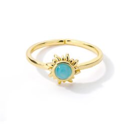 Women's Stainless Steel Rings Vintage Golden Lotus Rings Men's Moon Sun Opal Rings Wedding Couple Rings - A9