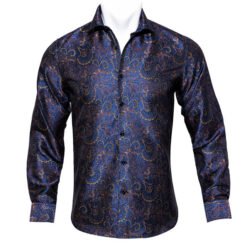 Barry.Wang Teal Paisley Floral Silk Shirts Men Autumn Long Sleeve Casual Flower Shirts For Men Designer Fit Dress Shirt BCY-05 - 10 Style, M