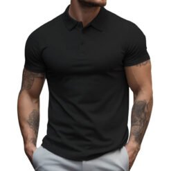 Men's Oversized Collar Solid Color T-shirt - Black, 3XL