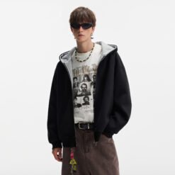 Men's And Women's Double-zipper Jackets - Black, 2XL