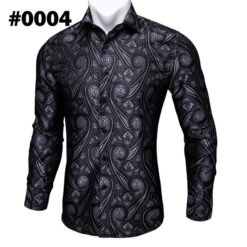 Barry.Wang Teal Paisley Floral Silk Shirts Men Autumn Long Sleeve Casual Flower Shirts For Men Designer Fit Dress Shirt BCY-05 - 8 Style, XL
