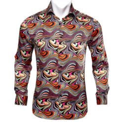 Barry.Wang Teal Paisley Floral Silk Shirts Men Autumn Long Sleeve Casual Flower Shirts For Men Designer Fit Dress Shirt BCY-05 - 17style, L