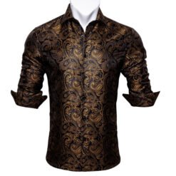 Barry.Wang Teal Paisley Floral Silk Shirts Men Autumn Long Sleeve Casual Flower Shirts For Men Designer Fit Dress Shirt BCY-05 - 5 Style, XL