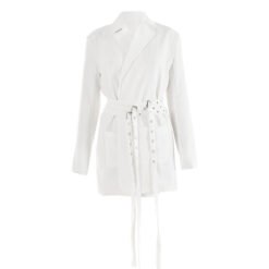 Sexy Long Sleeve Slim Fit Belt Stitching Blazers - White, M