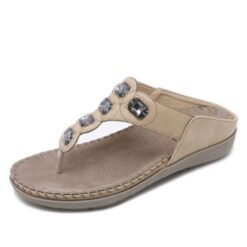 Women's Sandals Bohemian Rhinestone Large Size Flats - Apricot, 42