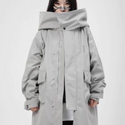 Tooling With Hooded Fake Two Trench Coats Loose For Men And Women - Grey, XL