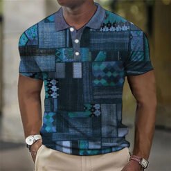 Fashion Men'S Polo Shirts 3d Splicing Plaid Printing Art Men - 6color, XL