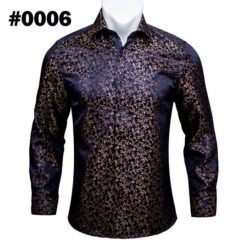 Barry.Wang Teal Paisley Floral Silk Shirts Men Autumn Long Sleeve Casual Flower Shirts For Men Designer Fit Dress Shirt BCY-05 - 11 Style, XL