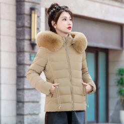 Removable Cap Down Cotton Small Padded Jacket - Khaki, L