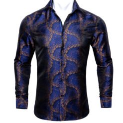Barry.Wang Teal Paisley Floral Silk Shirts Men Autumn Long Sleeve Casual Flower Shirts For Men Designer Fit Dress Shirt BCY-05 - 13 Style, L