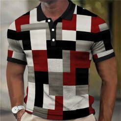 Fashion Men'S Polo Shirts 3d Splicing Plaid Printing Art Men - 9color, 5XL