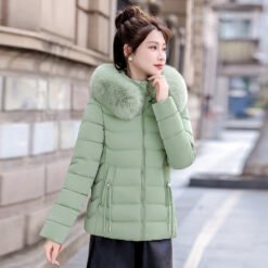Removable Cap Down Cotton Small Padded Jacket - Light Green, 3XL