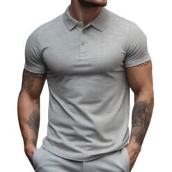 Men's Oversized Collar Solid Color T-shirt - Light Grey, S