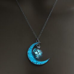 Glowing Pendant Necklaces Silver Plated Chain Necklaces - NY346 Bluegreen