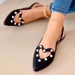 Love Shoes With Pearls Flats Women Sandals Pionted Toe Shoes - Black, Size39