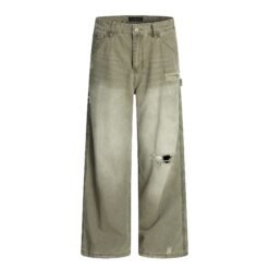 American Retro Tattered Jeans Jeans - Snow Green Pine, L