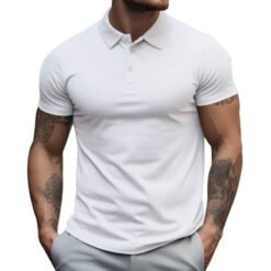 Men's Oversized Collar Solid Color T-shirt - White, L