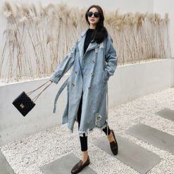 Retro Denim Trench Coat Women - Blue, S