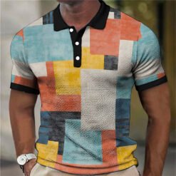 Fashion Men'S Polo Shirts 3d Splicing Plaid Printing Art Men - 1color, L