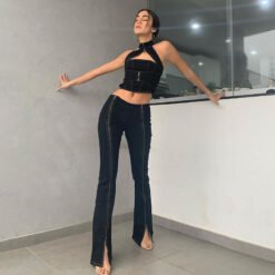 Women's Crimp Halter Cutout Crop Tops - Set, M