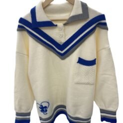 Fake Two V-neck Knits Preppy Long-sleeved Tops - Blue, One size