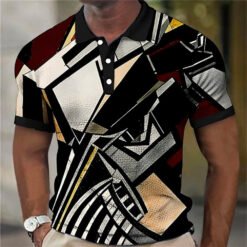 Fashion Men'S Polo Shirts 3d Splicing Plaid Printing Art Men - 5color, 4XL