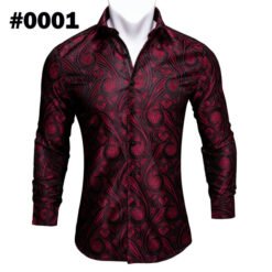 Barry.Wang Teal Paisley Floral Silk Shirts Men Autumn Long Sleeve Casual Flower Shirts For Men Designer Fit Dress Shirt BCY-05 - 9 Style, M