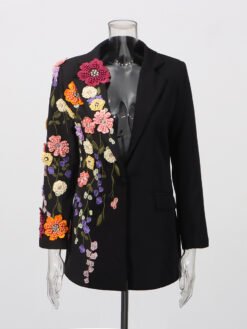 Elegant Three-dimensional Floral Embroidered Blazers - Black, S