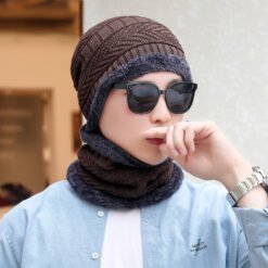 Coral Fleece Balaclava Winter Hat Beanies Unisex Hats - Coffee, Hat and scarf