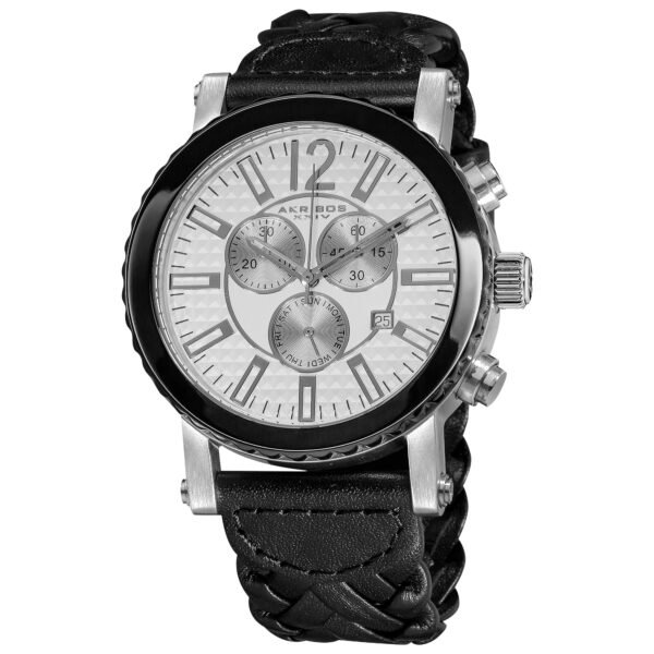 Akribos XXIV Men's Swiss Quartz Water Resistant Braided Black Strap Chronograph Watch