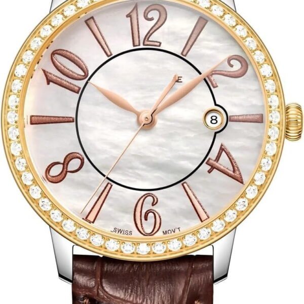 Dainty Watches for Women, Mother-of- Dial and Swiss Quartz Movement, Ladies Watch with Leather Strap