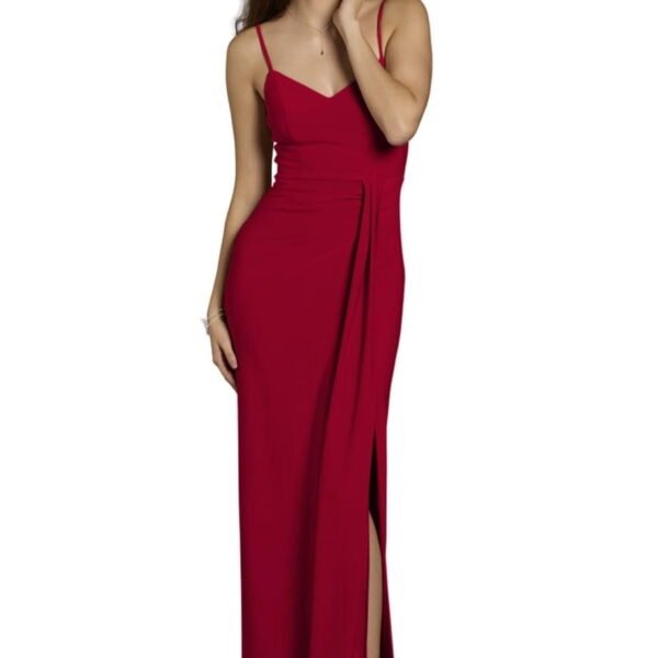 David’s Bridal, The Edit by DB Studio Women's Formal V-Neck Ruched Sheath Dress, Full Length, Jersey