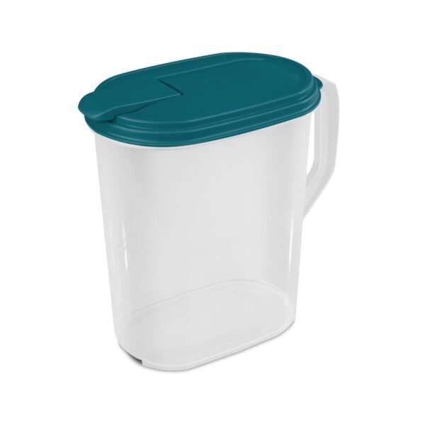 Mainstays 1 Gallon Oval Pitcher with Flip-Top Spout, BPA-Free, Freezer and Dishwasher-Safe, Clear with Teal Lid
