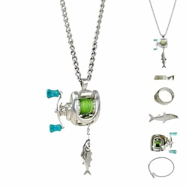 Mini Fishing Reel Necklace Rotating Handle Moving Line Guide Pendant for Fishing Enthusiasts Outdoor Sports Lovers Gift