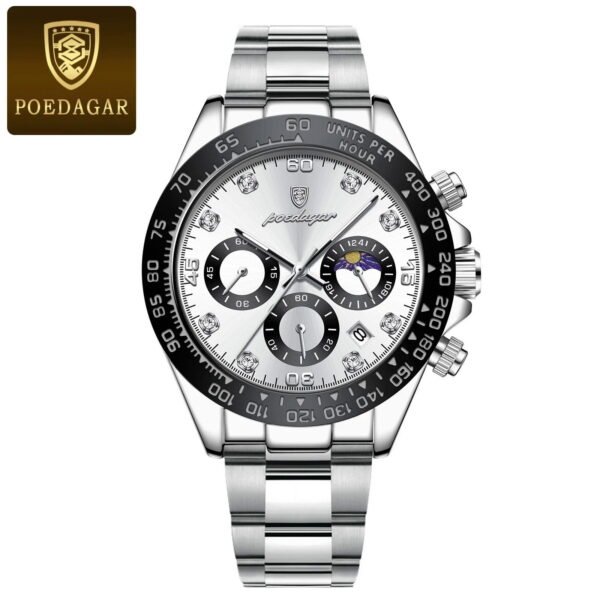 POEDAGAR Luxury Watch For Men Chronograph Waterproof Luminous Date Man Wristwatch Stainless Steel Men's Watches Quartz Clock box