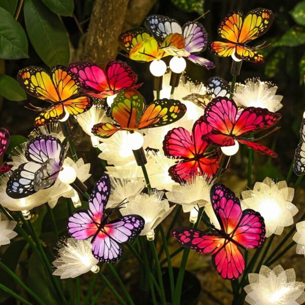 Solar Garden Lights,2 Pack Latest Fiber Optic Cherry Blossom And Butterfly Lights,Outdoor Solar Lights